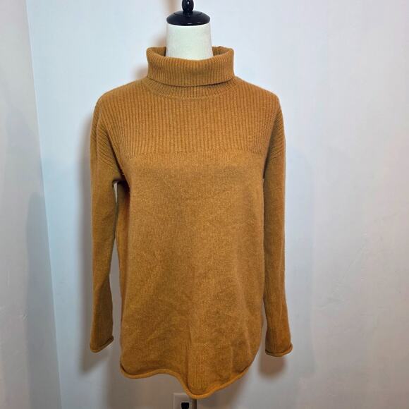 Max Studio 2 Ply Cashmere Mustard Cowlneck Pullover Sweater Size Medium Oversize - Picture 1 of 6